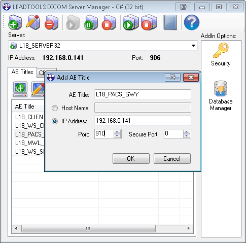 Add AE Title Dialog for Storage Server 2.0