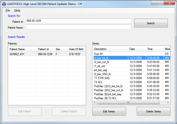 Patient Updater Delete Series Search Select
