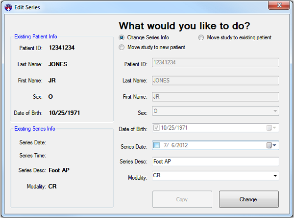 Patient Updater Edit Series Dialog
