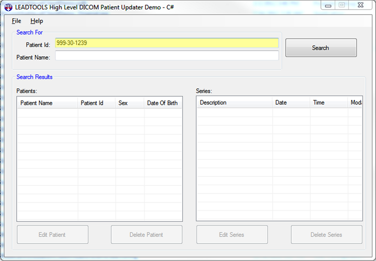 Patient Updater Delete Series Search Dialog