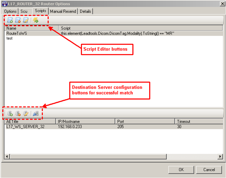 Router Options Scripts Dialog