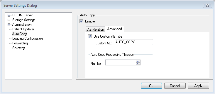 Storage Server Settings AutoCopy Advanced