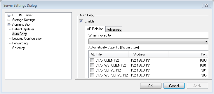 Storage Server Settings AutoCopy AE Relation