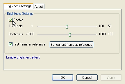 Video EFX Brightness Filter property page