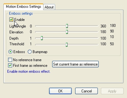 Video EFX Motion Emboss Filter property page