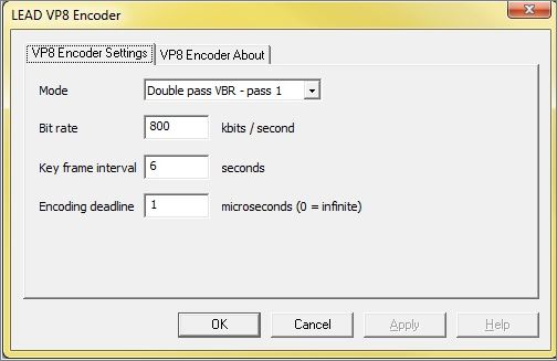 LEAD VP8 Encoder property page