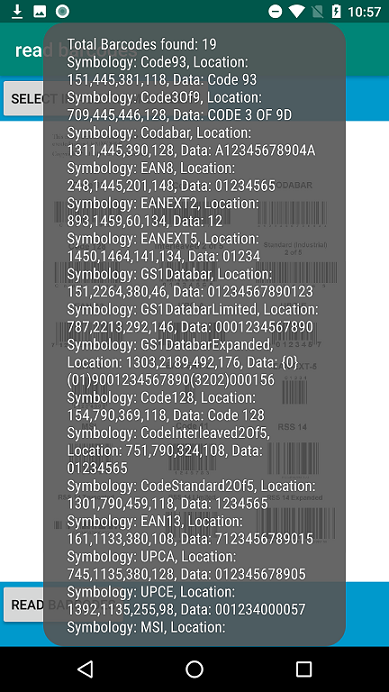 Screenshot of recognizing barcode application
