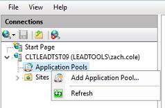 Add application pool menu option