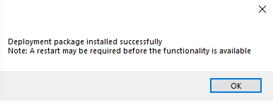 Once everything has been installed, a confirmation dialog box appears with a success message.