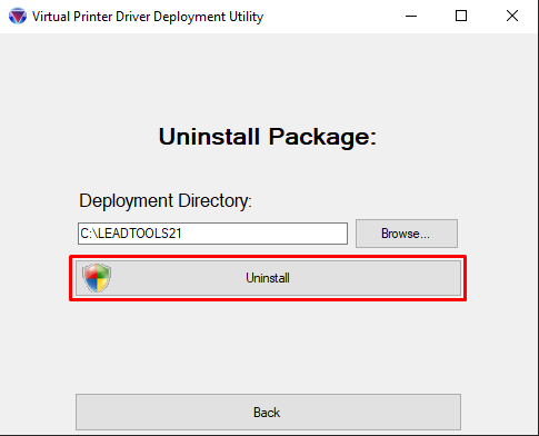 Choose the directory containing the Package to be uninstalled