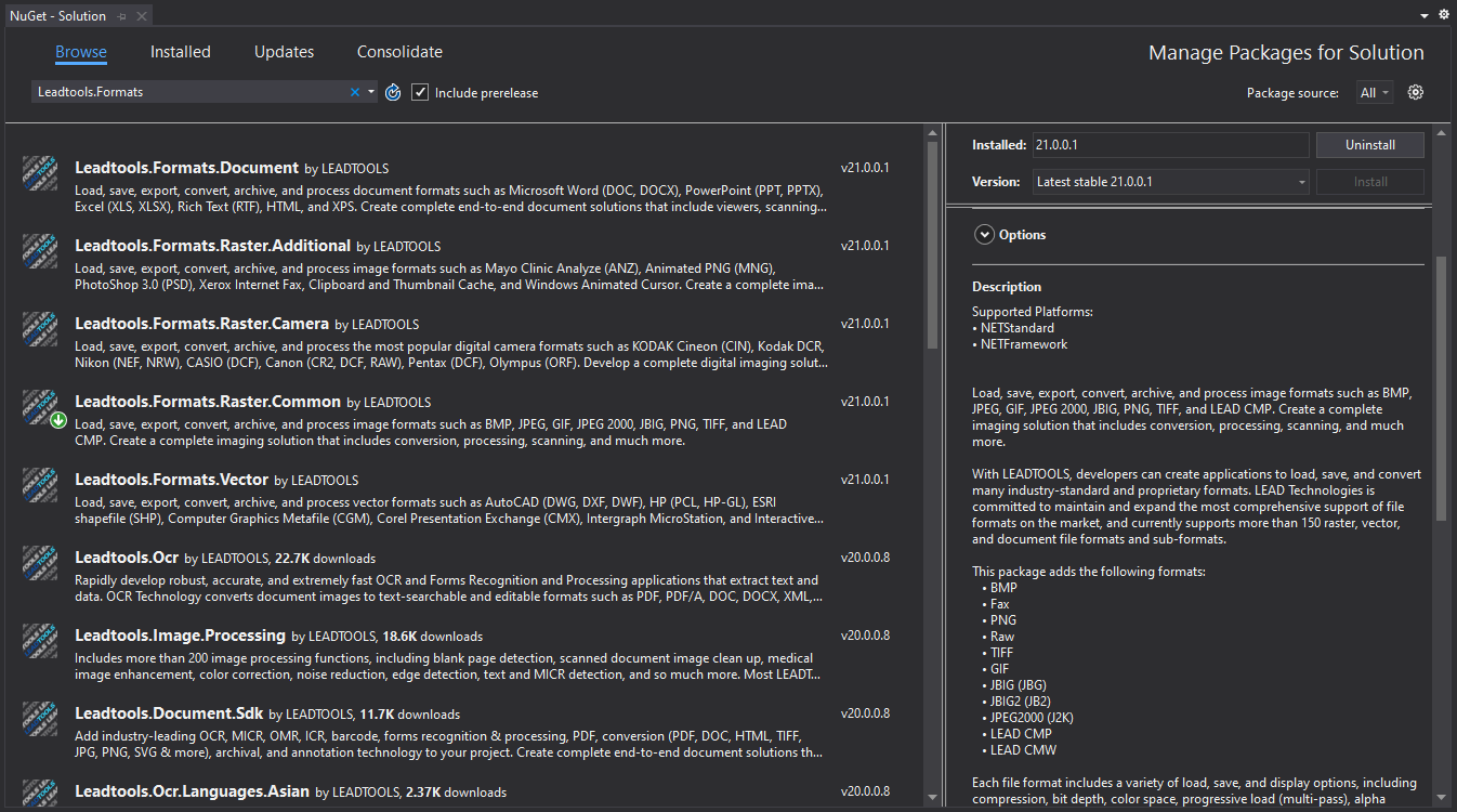 Installing LEADTOOLS NuGet packages