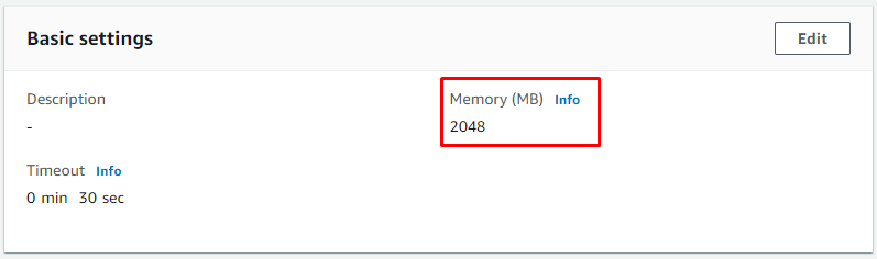 Set memory function to 2048 MB