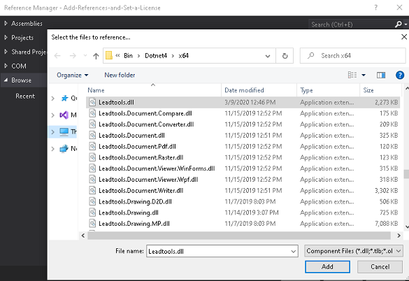 Adding reference to Leadtools.dll.