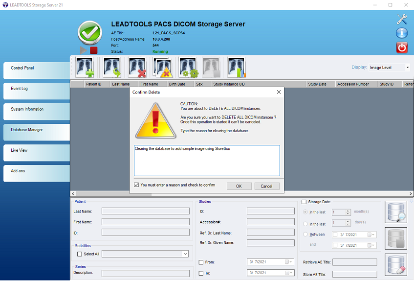 Empty Storage Server Database.