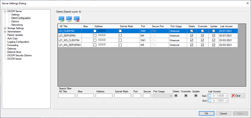 Storage Server client configuration.