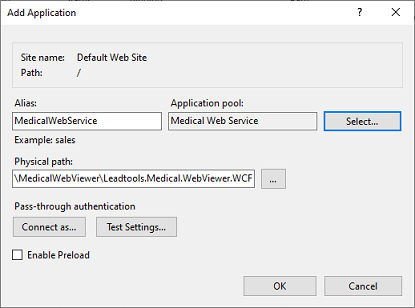 Add application dialog box and settings.