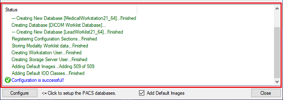 Configuration status in the status window.