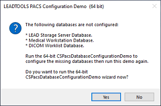 PACS configuration demo message box.