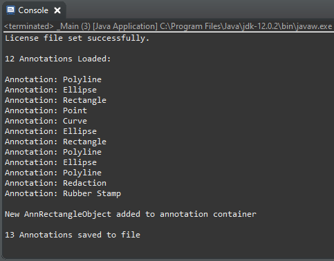 Java console output display screenshot