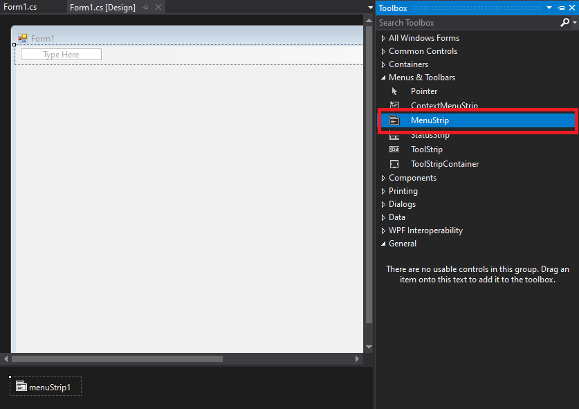 Adding a MenuStrip to the form