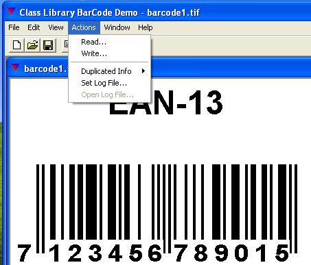 Barcode Class Library Actions