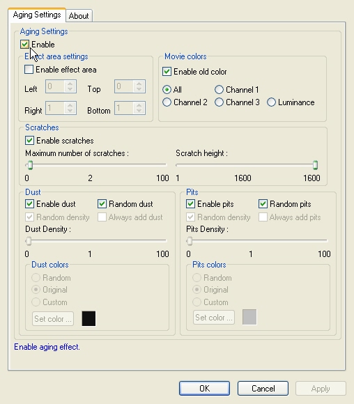 LEAD Video EFX Aging Filter property page