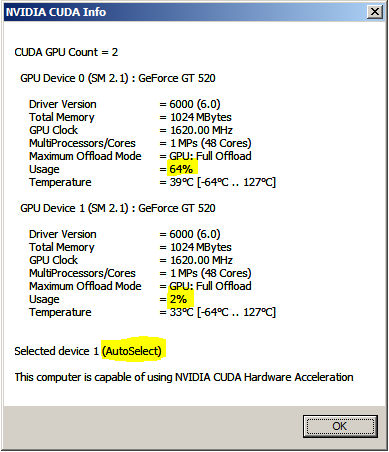 CUDA Info message box