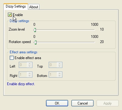 Video EFX Dizzy Filter property page