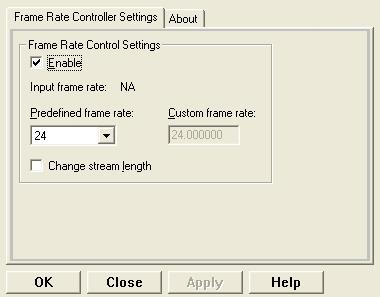 Video Frame Rate Controller Filter property page