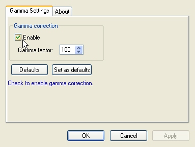 Video Gamma Correction Filter property page