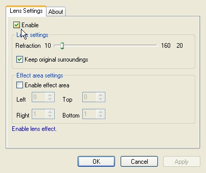 Video EFX Lens Filter property page