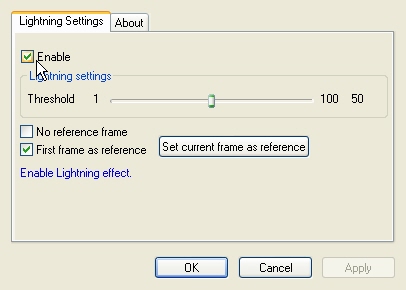 Video EFX Lightning Filter property page