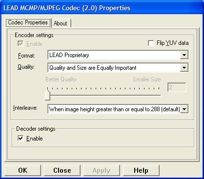 LEAD MCMP/MJPEG Codec  | 2.0</div> Properties