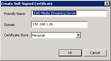 LTMS Create Certificate dialog