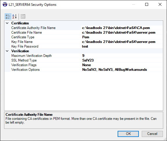 Security Options Dialog