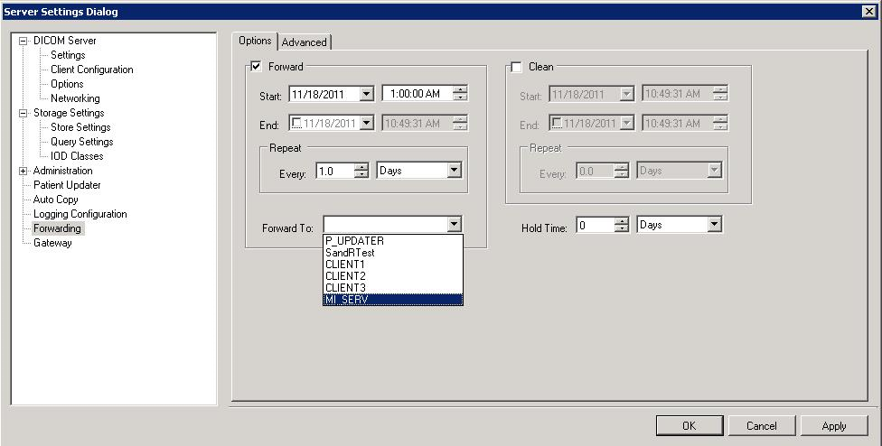 Storage Server Forwarding Options Forward To