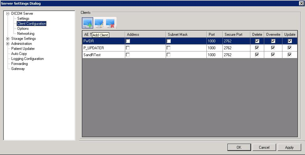 Storage Server Gateway Client Configuration Dialog