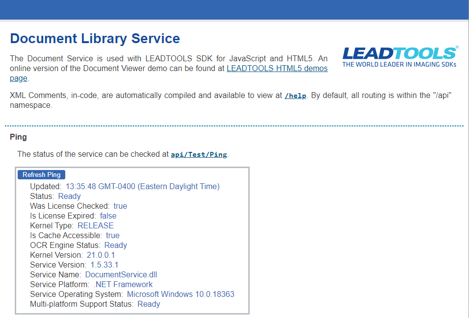 Document Service Landing Page