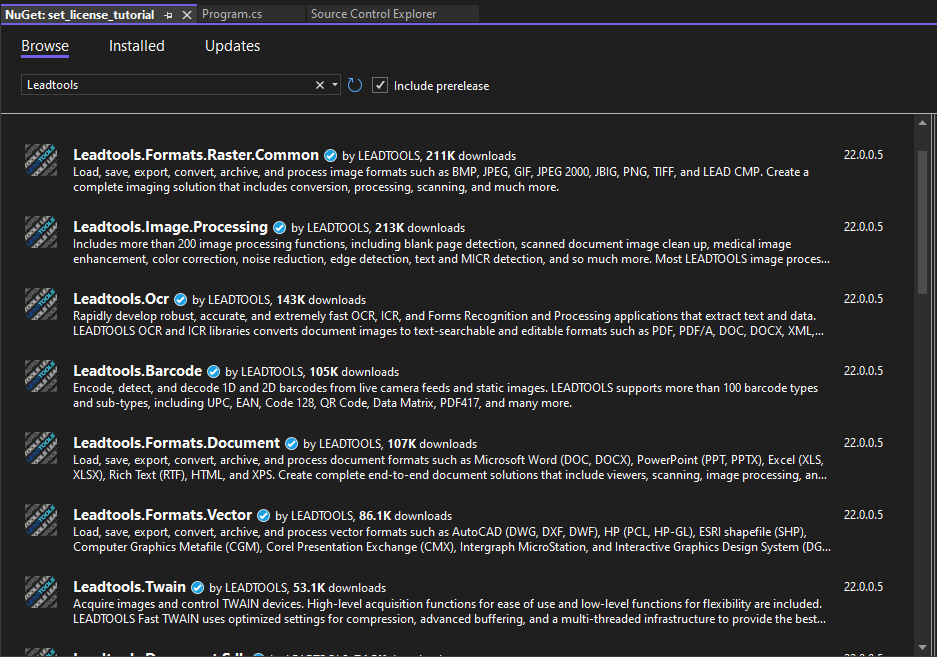 Installing LEADTOOLS NuGet packages