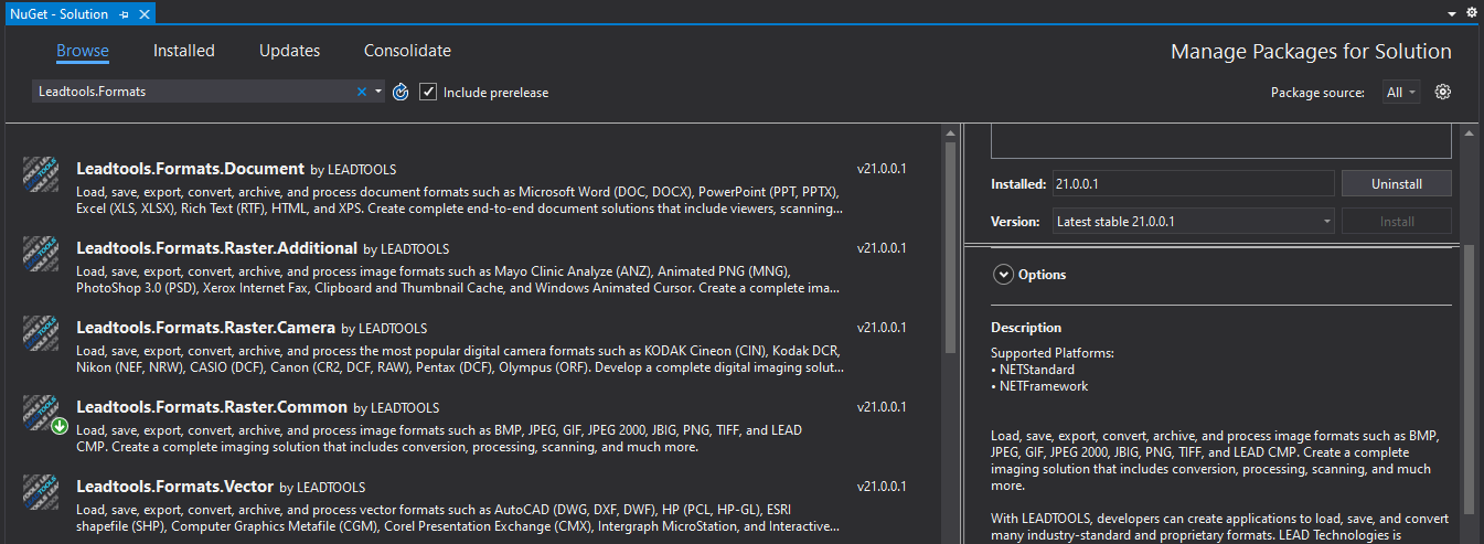 Installing LEADTOOLS NuGet packages