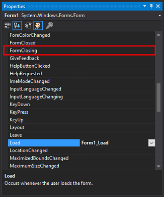 FormClosing event screenshot