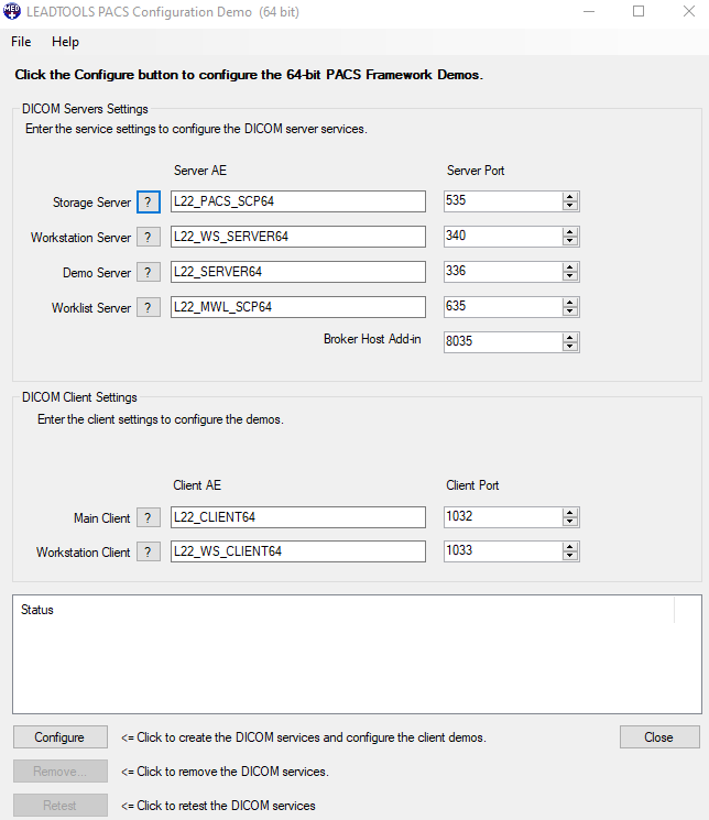 Screenshot of PACS Config Demo.