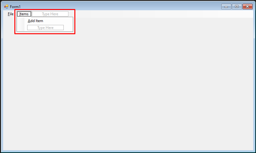 Add Items and Add Item menu items to the Form