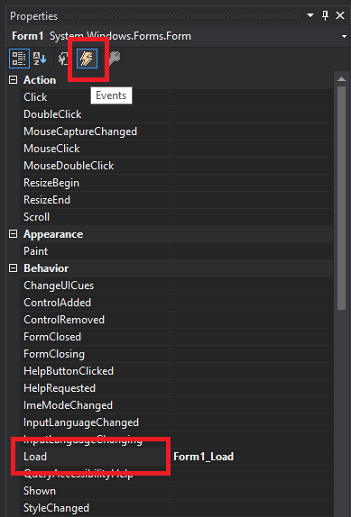 Creating a Load event for the Form.