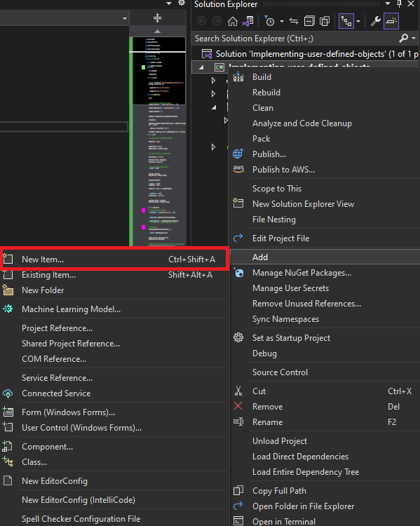 Adding a new class in Visual Studio
