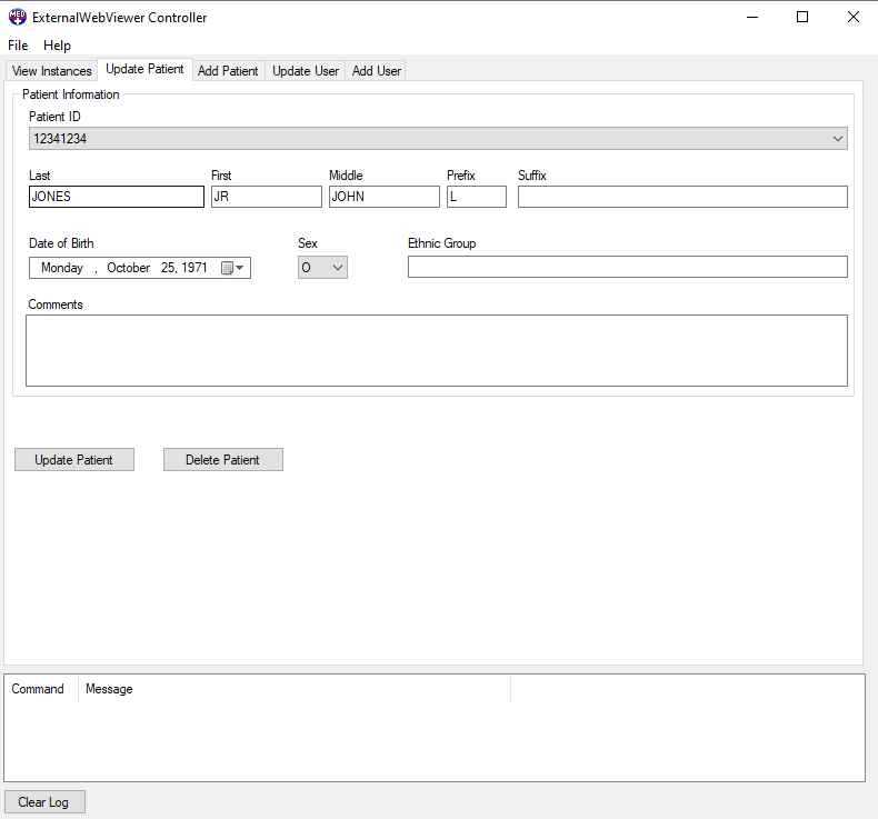 Screenshot of Update Patient Tab.