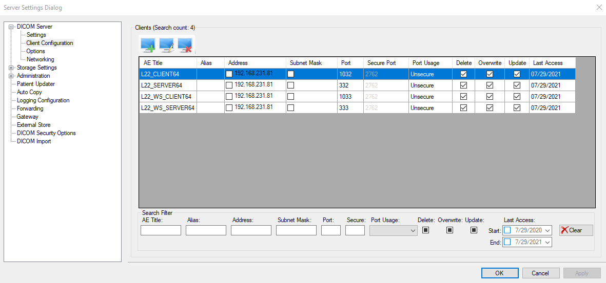 Storage Server client configuration.