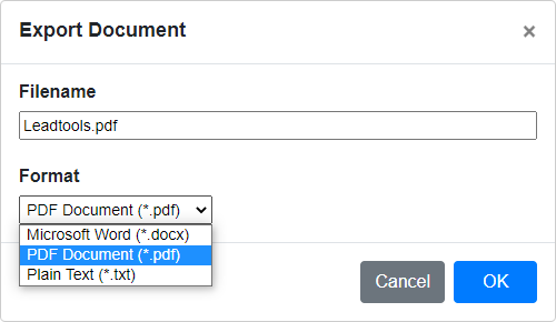 Export Document and the desired options.