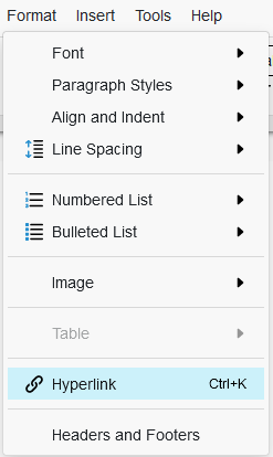 Add in a hyperlink to the document from the menu.