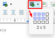 Insert a table into the document from the toolbar.